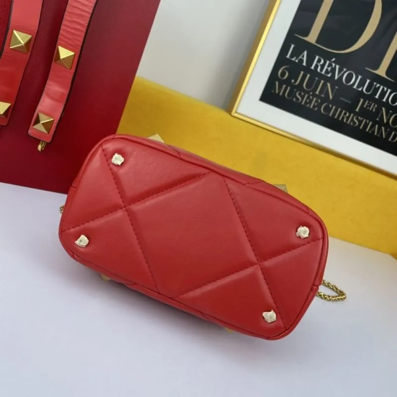 Valentino Red Studded Leather Handbag 694 - Image 5