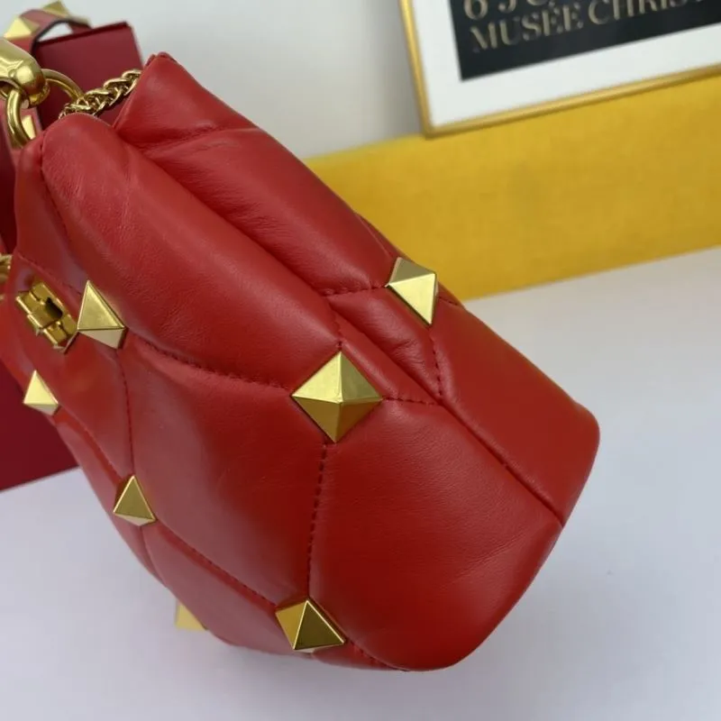 Valentino Red Studded Leather Handbag 694 - Image 6