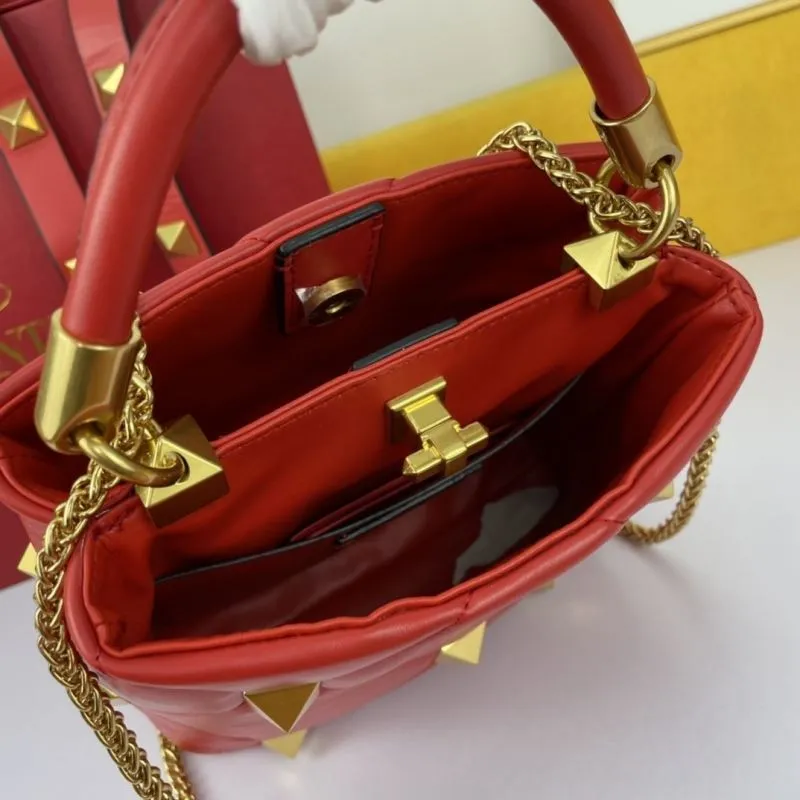 Valentino Red Studded Leather Handbag 694 - Image 7