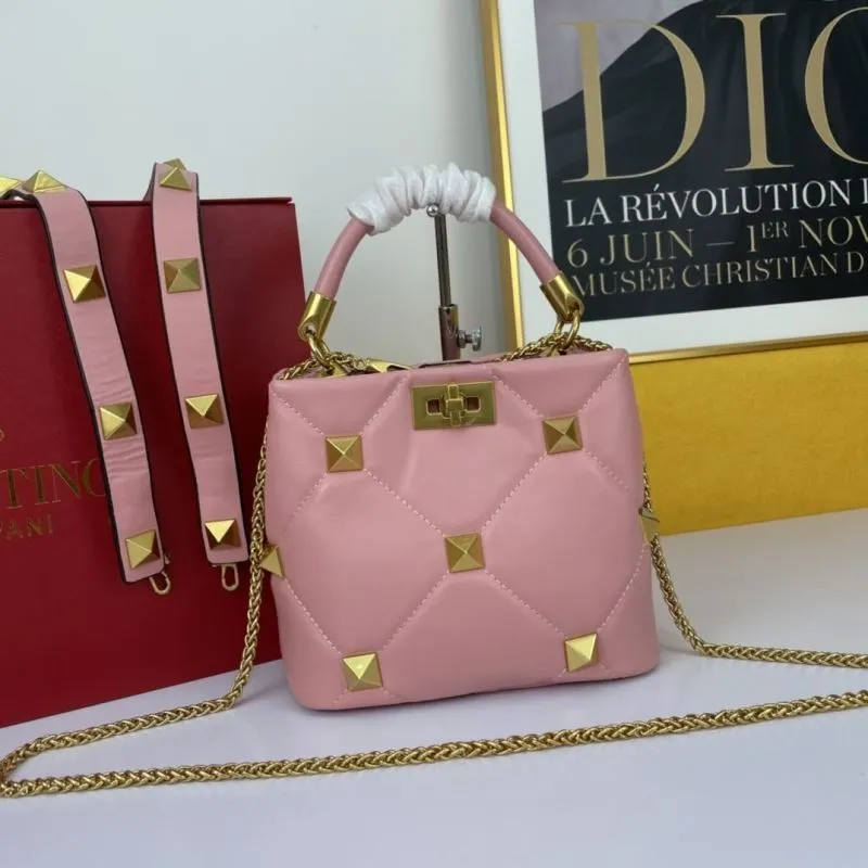 Valentino Pink Gold Studded Handle Crossbody Bag 695
