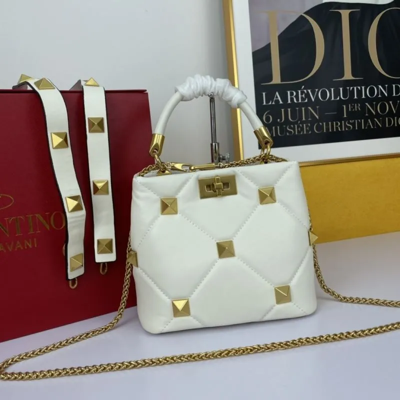 Valentino White Gold Studded Crossbody Handbag