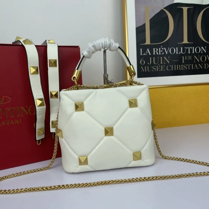 Valentino White Gold Studded Crossbody Handbag - Image 3