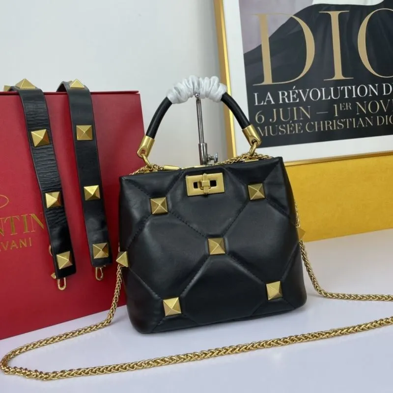 Valentino Black Studded Leather Handbag 697