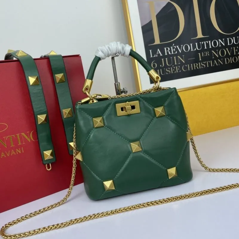 Valentino Green Studded Leather Chain Handbag