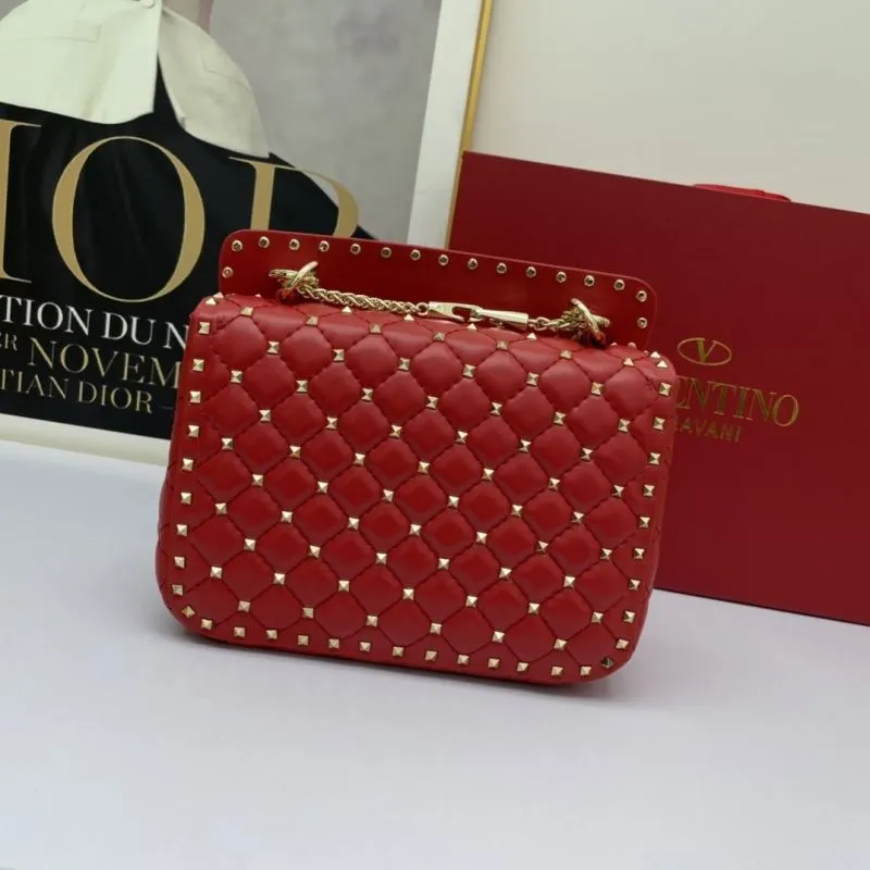 Valentino Red VLTN Studded Leather Handbag - Image 3