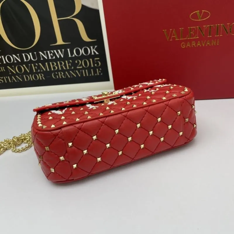 Valentino Red VLTN Studded Leather Handbag - Image 4
