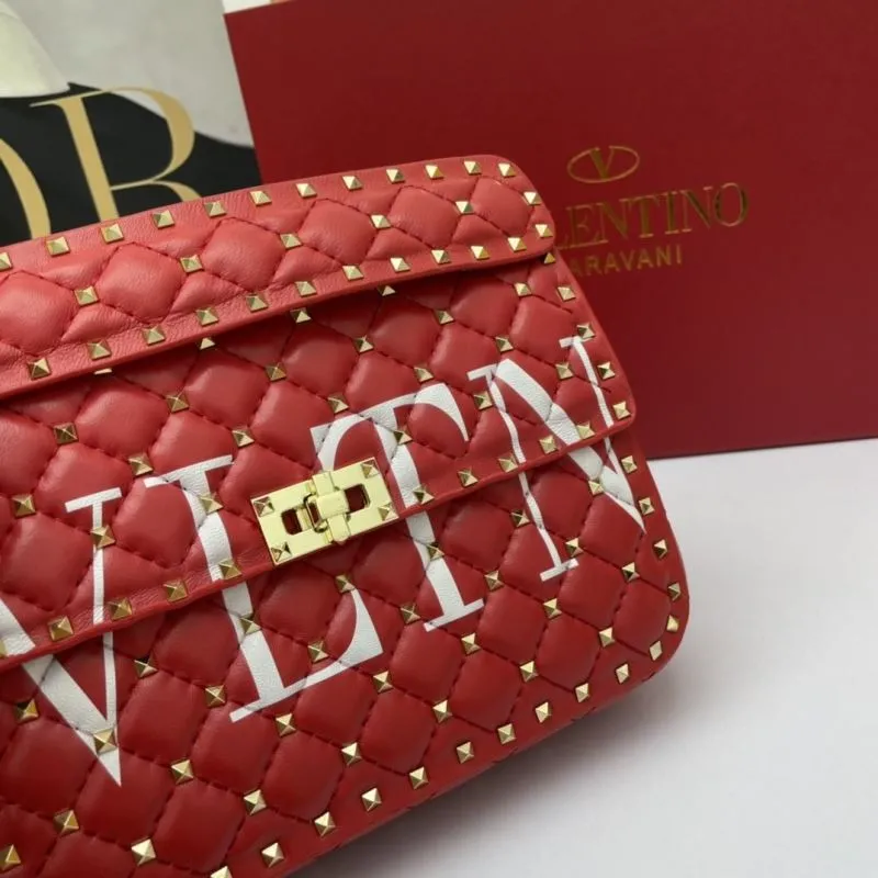 Valentino Red VLTN Studded Leather Handbag - Image 5