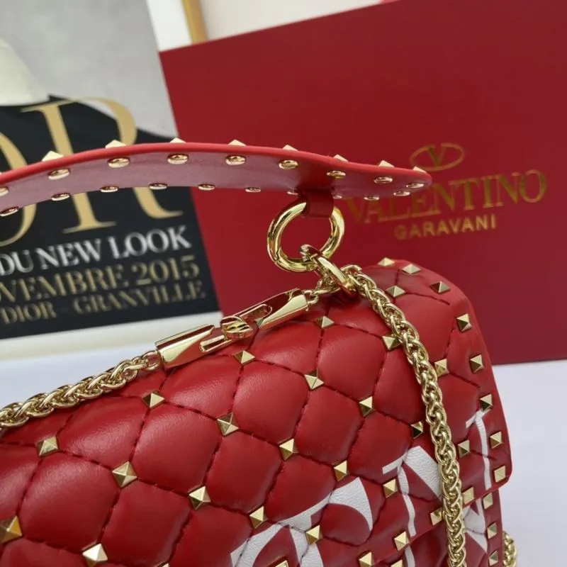 Valentino Red VLTN Studded Leather Handbag - Image 6