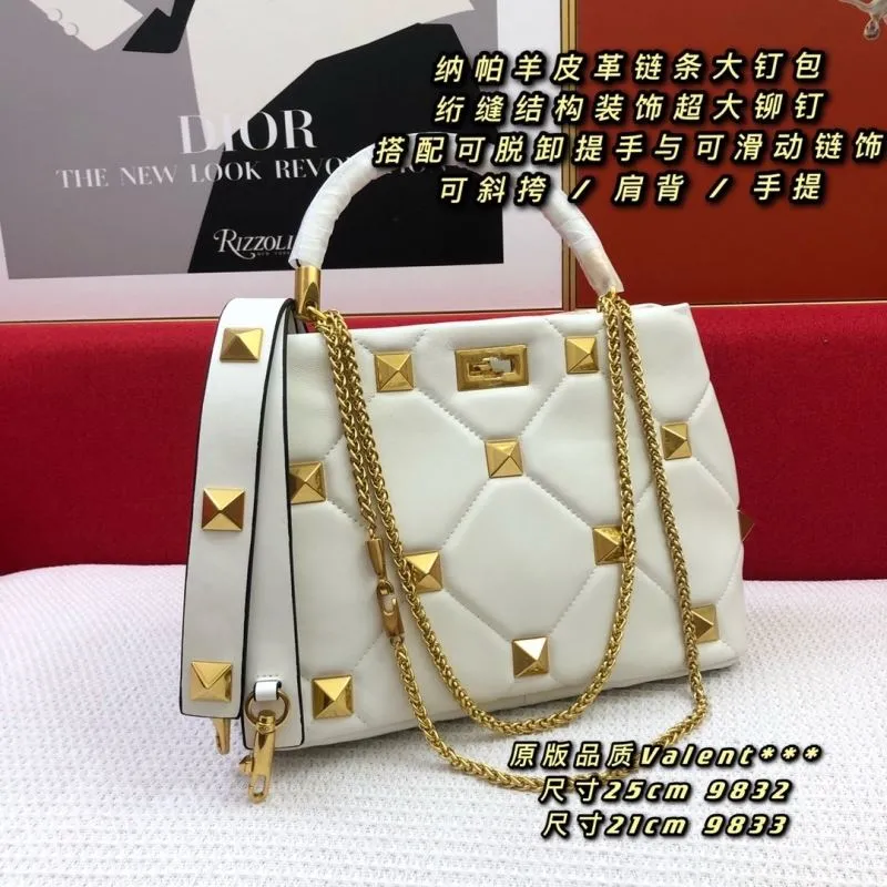 Valentino White Nappa Leather Studded Chain Handbag - Image 3