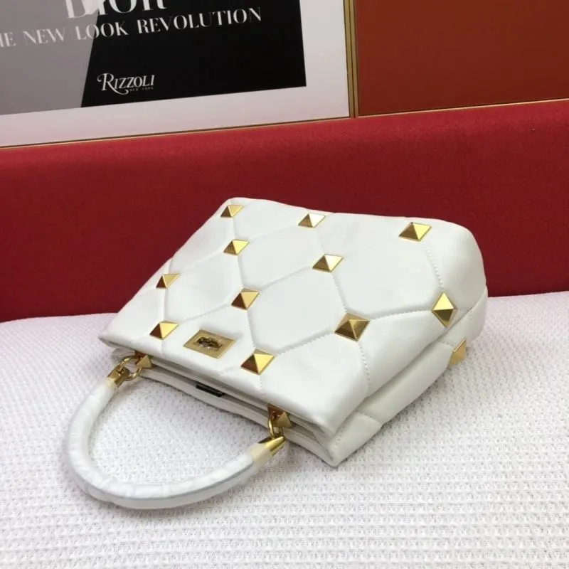 Valentino White Nappa Leather Studded Chain Handbag - Image 6