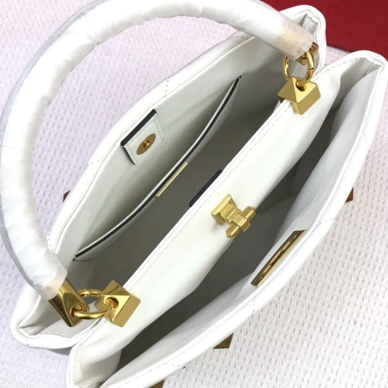 Valentino White Nappa Leather Studded Chain Handbag - Image 8