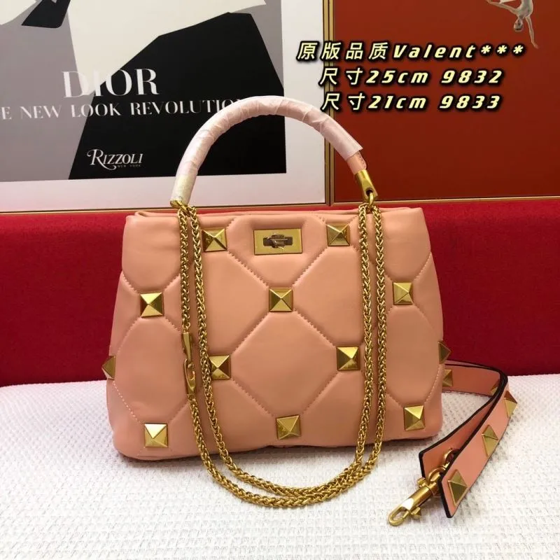 Valentino Pink Nappa Leather Quilted Studded Crossbody Handbag 25cm 9832 21cm 9833 - Image 3