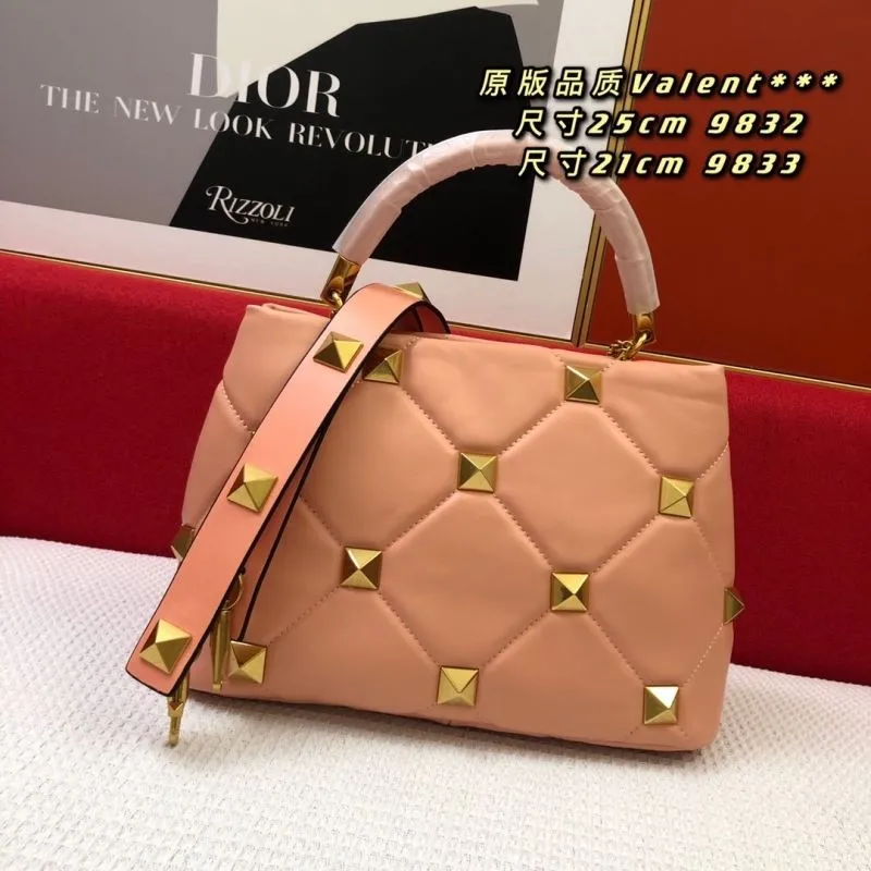 Valentino Pink Nappa Leather Quilted Studded Crossbody Handbag 25cm 9832 21cm 9833 - Image 4