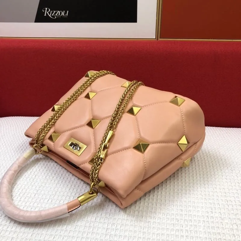 Valentino Pink Nappa Leather Quilted Studded Crossbody Handbag 25cm 9832 21cm 9833 - Image 6