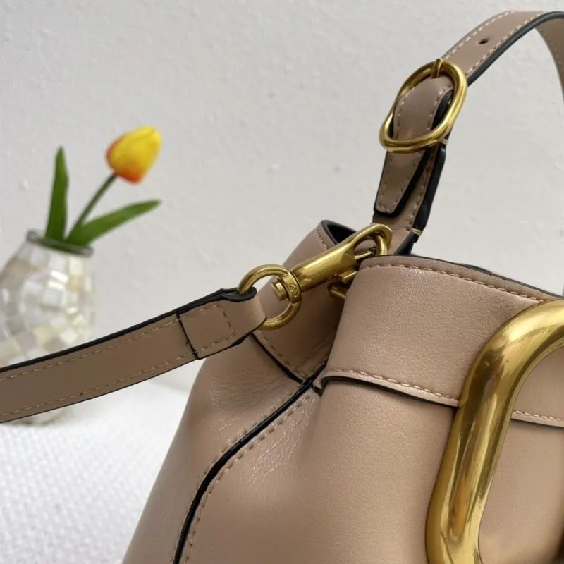 Valentino Beige V Logo Leather Bucket Handbag 5002 - Image 6