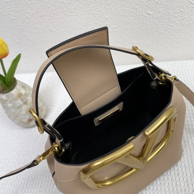 Valentino Beige V Logo Leather Bucket Handbag 5002 - Image 8