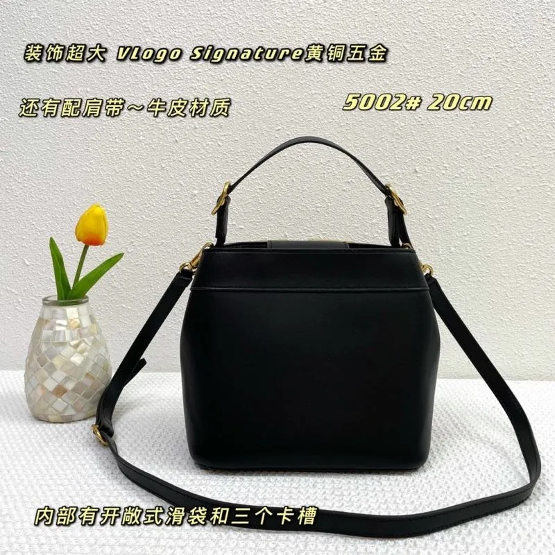 Valentino Black Leather V Logo Bucket Handbag 5002 - Image 3