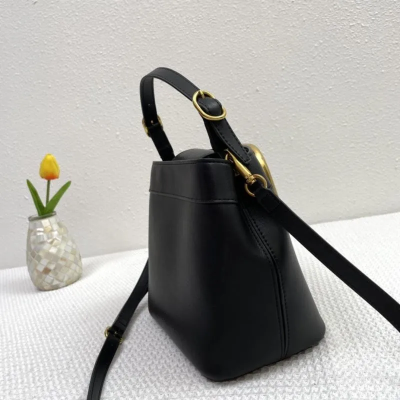 Valentino Black Leather V Logo Bucket Handbag 5002 - Image 5