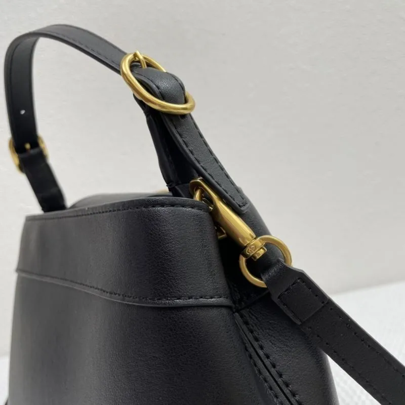 Valentino Black Leather V Logo Bucket Handbag 5002 - Image 6