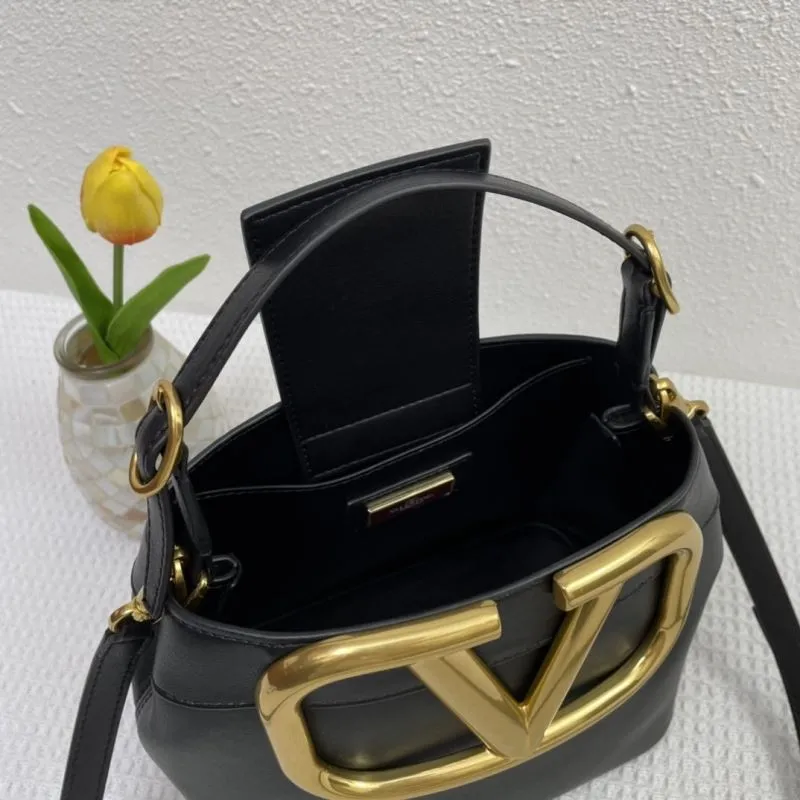 Valentino Black Leather V Logo Bucket Handbag 5002 - Image 8