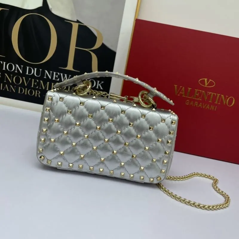 Valentino Garavani Silver Studded Crossbody Handbag 754 - Image 3