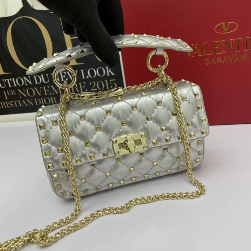 Valentino Garavani Silver Studded Crossbody Handbag 754 - Image 4