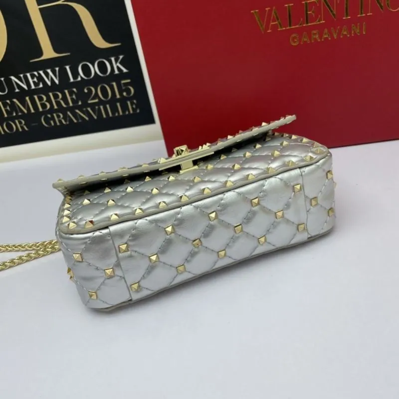Valentino Garavani Silver Studded Crossbody Handbag 754 - Image 5