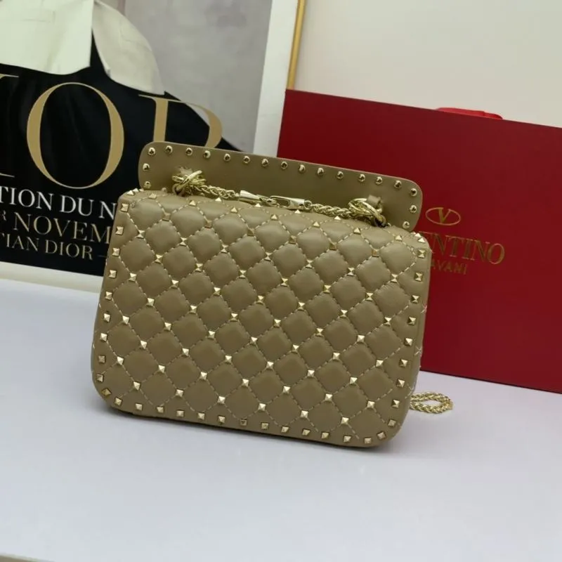 Valentino Beige Studded Quilted Handbag 768 - Image 3