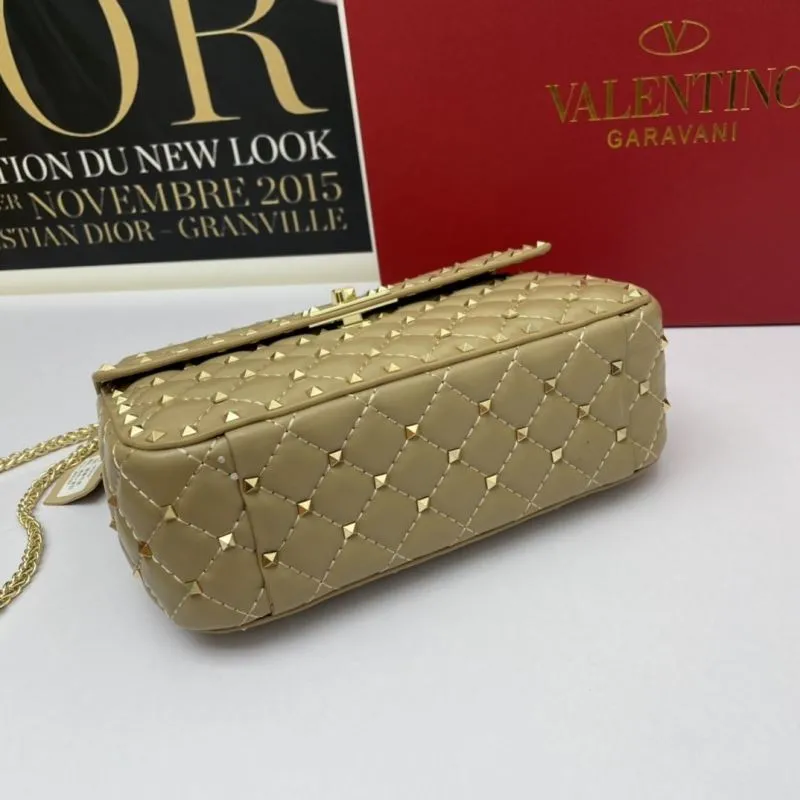 Valentino Beige Studded Quilted Handbag 768 - Image 4