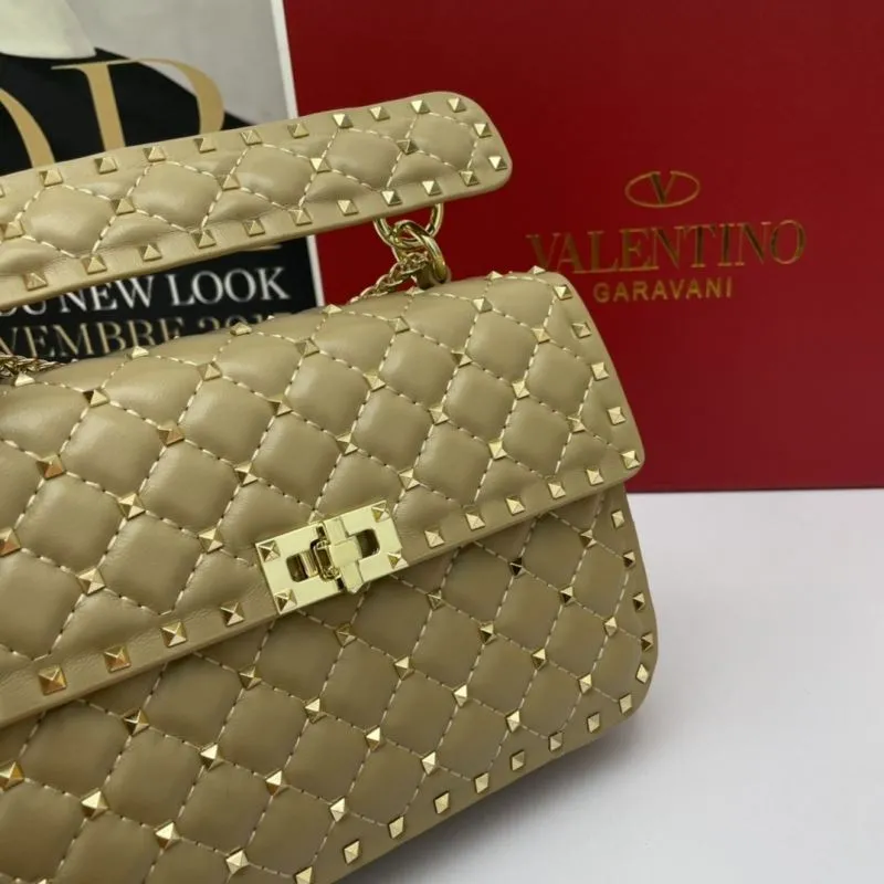 Valentino Beige Studded Quilted Handbag 768 - Image 5