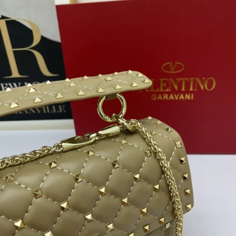 Valentino Beige Studded Quilted Handbag 768 - Image 6
