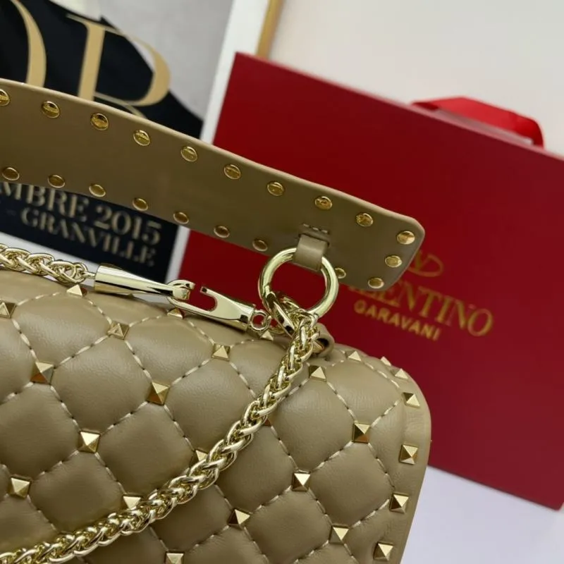 Valentino Beige Studded Leather Handbag Model 781 - Image 6