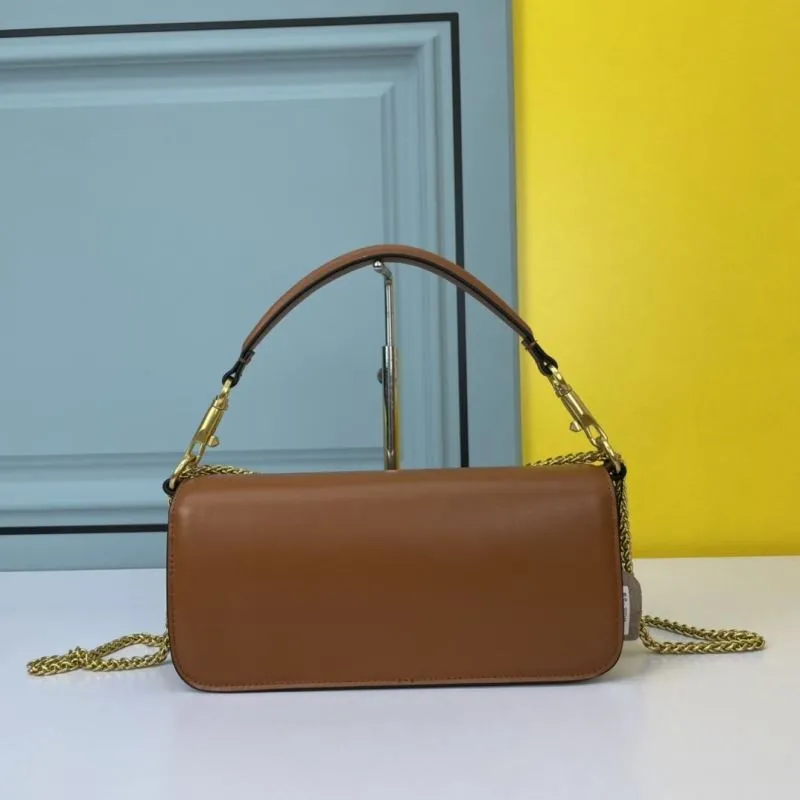 Valentino Brown Leather Chain Shoulder Bag 27-13-6 - Image 3