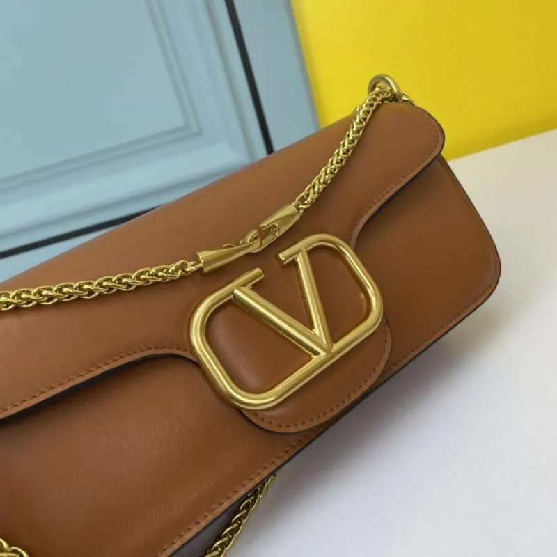 Valentino Brown Leather Chain Shoulder Bag 27-13-6 - Image 4