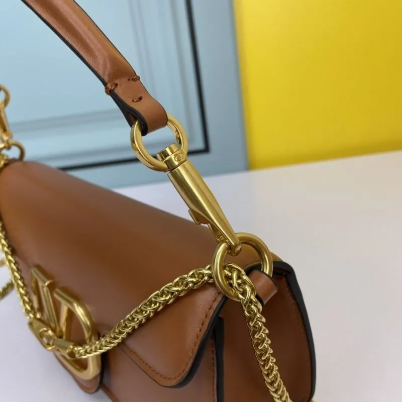 Valentino Brown Leather Chain Shoulder Bag 27-13-6 - Image 5