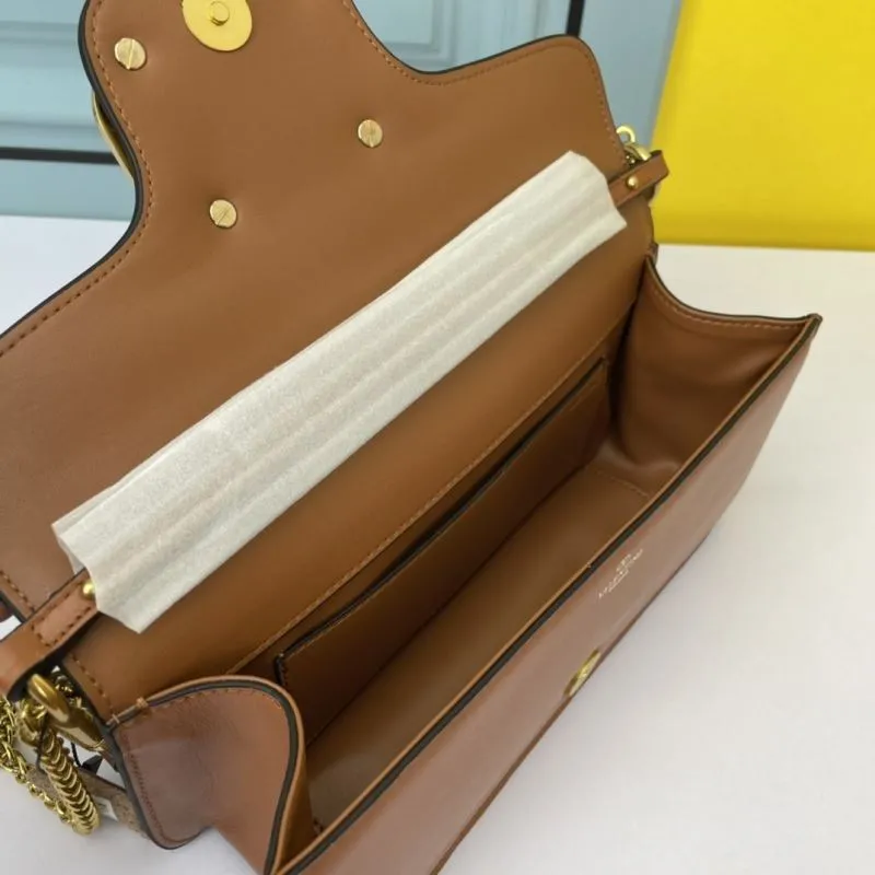 Valentino Brown Leather Chain Shoulder Bag 27-13-6 - Image 7