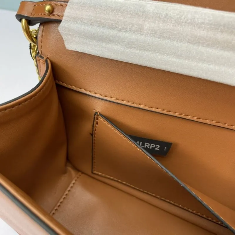Valentino Brown Leather Chain Shoulder Bag 27-13-6 - Image 8