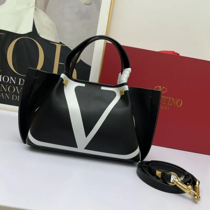 Valentino Black Leather Tote Handbag with Strap