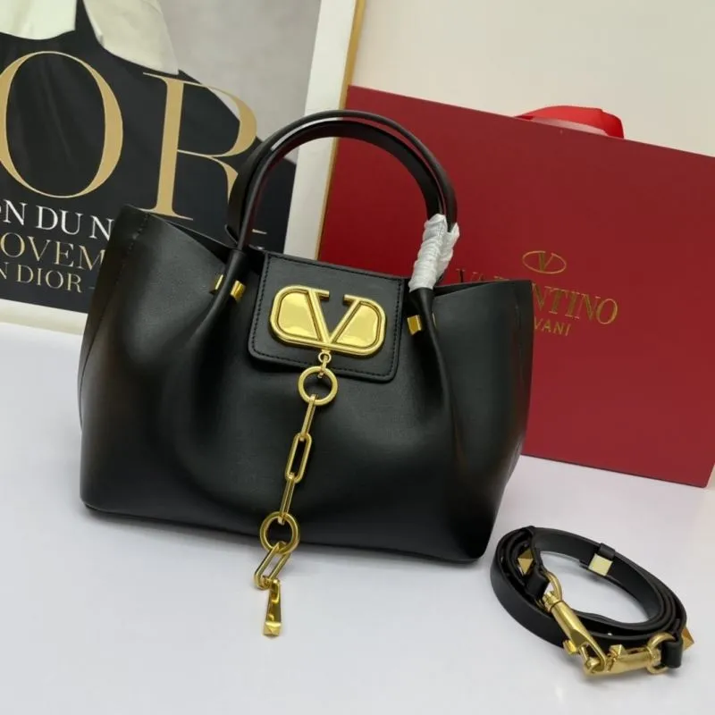 Valentino Black Leather Tote Bag 795 with Shoulder Strap