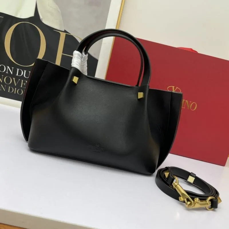 Valentino Black Leather Tote Bag 795 with Shoulder Strap - Image 3