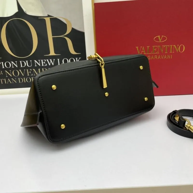 Valentino Black Leather Tote Bag 795 with Shoulder Strap - Image 5