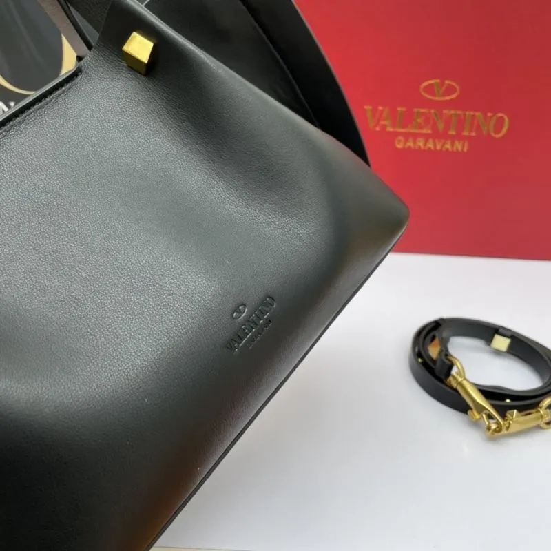 Valentino Black Leather Tote Bag 795 with Shoulder Strap - Image 6