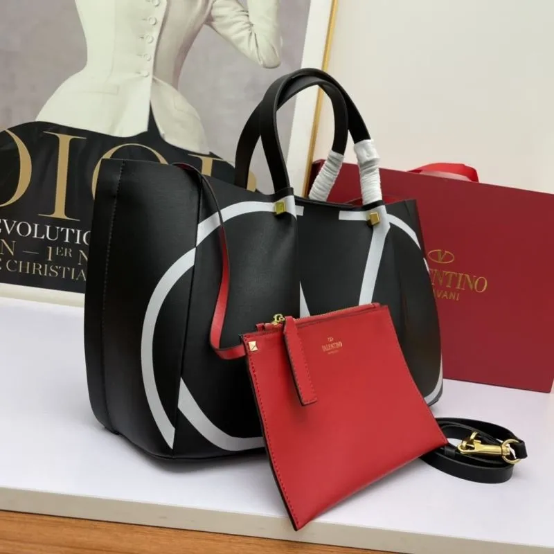 Alternative view of Valentino Black Leather Tote Bag with Red Pouch
