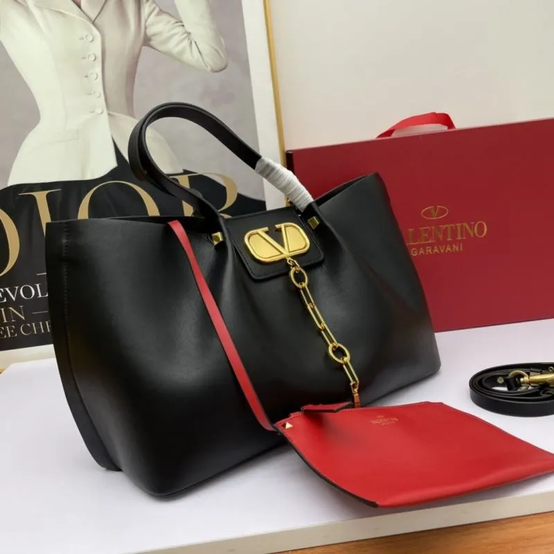 Alternative view of Valentino Black Leather Tote Bag with Red Pouch 797