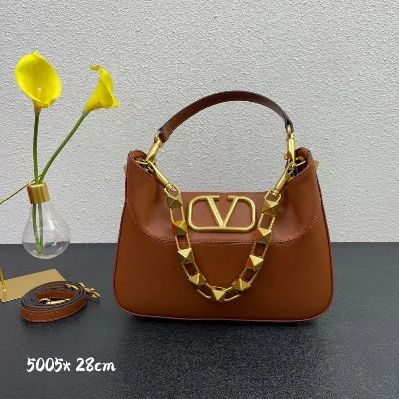 Valentino Brown Leather Handbag Model 5005 28cm