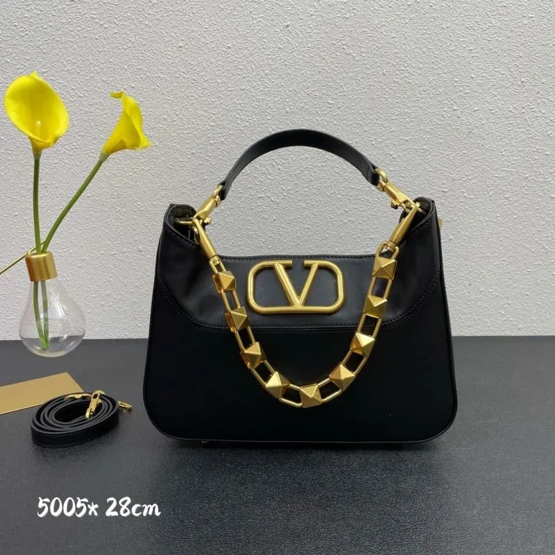 Valentino Black Leather Handbag Model 5005 28cm