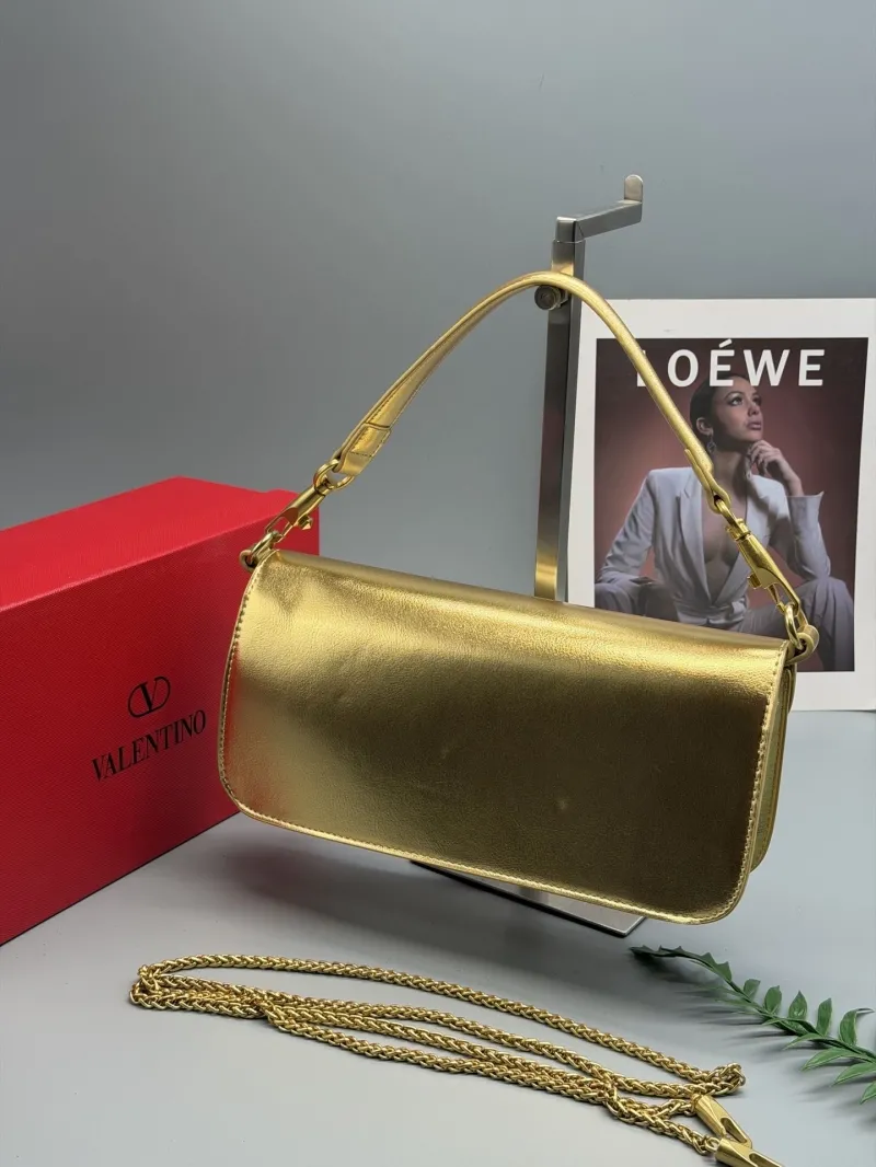 Valentino Gold Leather Satchel Shoulder Bag - Image 3