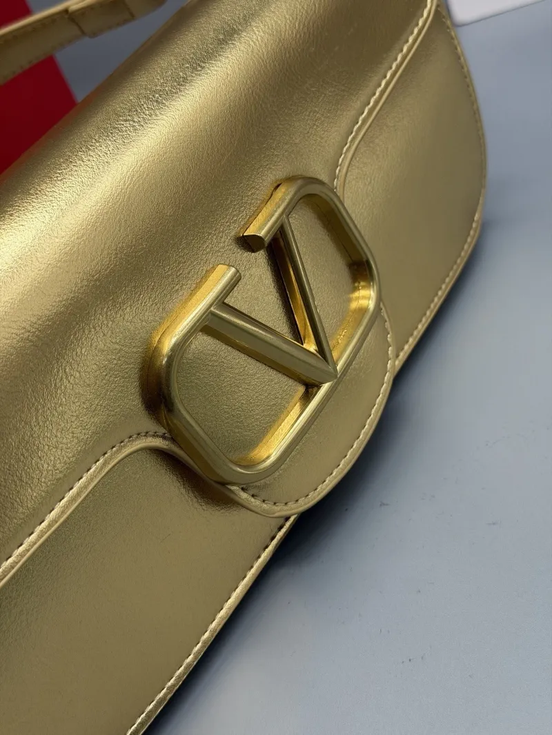 Valentino Gold Leather Satchel Shoulder Bag - Image 4
