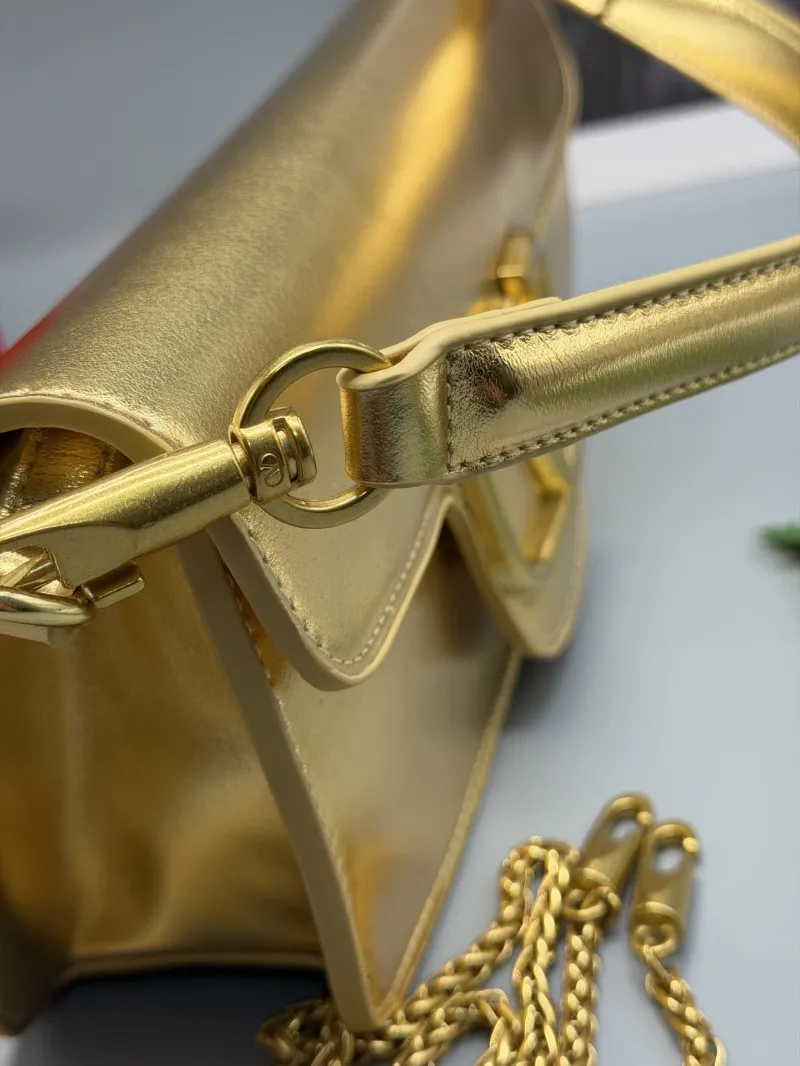 Valentino Gold Leather Satchel Shoulder Bag - Image 5