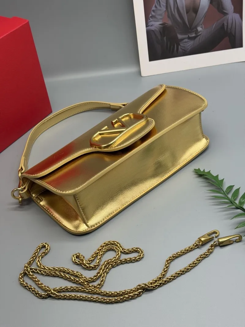 Valentino Gold Leather Satchel Shoulder Bag - Image 6